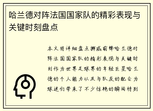 哈兰德对阵法国国家队的精彩表现与关键时刻盘点